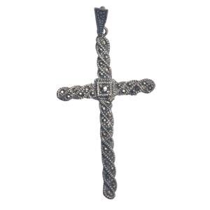 Vintage Art Deco Cross Pendant Sterling Silver and Marcasite